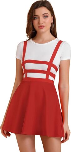 Allegra K Women's Valentine's Day Pleated Overall A-Line Elastic Waist Kawaii Braces Suspender Skirt in Saudi Arabia