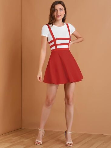 Allegra K Women's Valentine's Day Pleated Overall A-Line Elastic Waist Kawaii Braces Suspender Skirt in Saudi Arabia