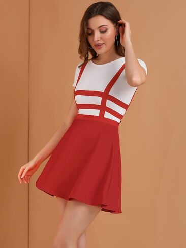 Allegra K Women's Valentine's Day Pleated Overall A-Line Elastic Waist Kawaii Braces Suspender Skirt in Saudi Arabia