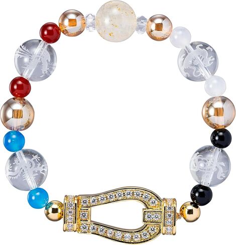 Lucky Shop horseshoe crown beads money luck bracelet fengshui stretch men women unisex natural stone positive energy cool present casual Japanese craft in Kuwait