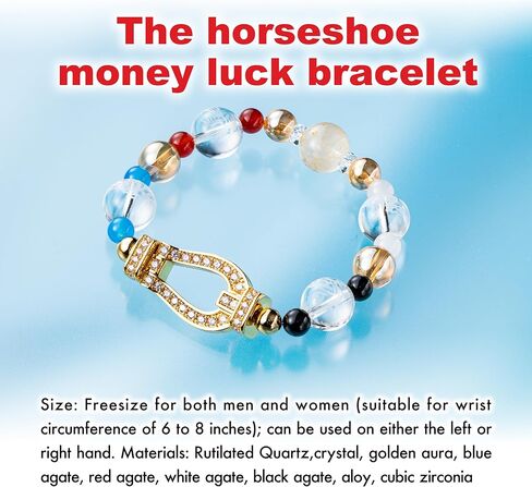 Lucky Shop horseshoe crown beads money luck bracelet fengshui stretch men women unisex natural stone positive energy cool present casual Japanese craft in Kuwait