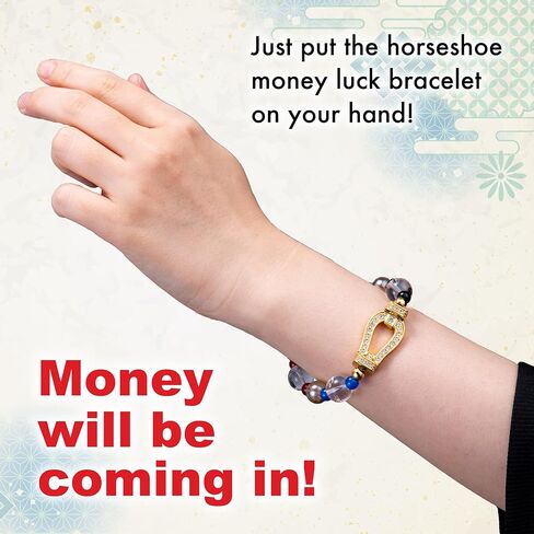 Lucky Shop horseshoe crown beads money luck bracelet fengshui stretch men women unisex natural stone positive energy cool present casual Japanese craft in Kuwait