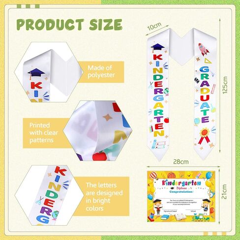 24 Pieces Kindergarten Graduation Kids Graduation Sash with Kindergarten Diploma with 12 Pcs Kindergarten Graduation Sash and 12 Pcs Kindergarten Diploma for Kids Students Teachers Graduation Supply in Saudi Arabia