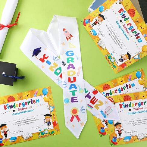 24 Pieces Kindergarten Graduation Kids Graduation Sash with Kindergarten Diploma with 12 Pcs Kindergarten Graduation Sash and 12 Pcs Kindergarten Diploma for Kids Students Teachers Graduation Supply in Saudi Arabia