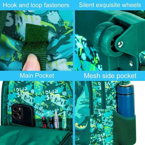 3Pcs Rolling Backpack for Girls Women, Kids Roller Bookbag with Wheels, Butterfly Wheeled Backpacks Set for Elementary Toddler(Black) in Saudi Arabia