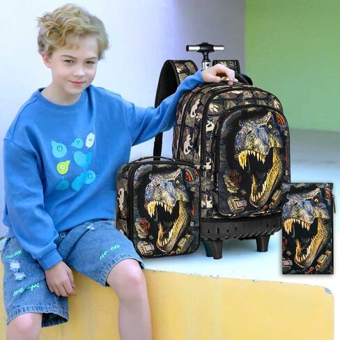 3Pcs Rolling Backpack for Girls Women, Kids Roller Bookbag with Wheels, Butterfly Wheeled Backpacks Set for Elementary Toddler(Black) in Saudi Arabia