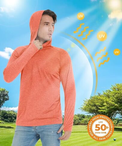 قمصان Boladeci الرجالية للحماية من الطفح الجلدي مع غطاء للرأس وأكمام طويلة بعامل حماية من أشعة الشمس 50+ للحماية من الشمس، قمصان سباحة سريعة الجفاف بعامل حماية من الشمس للرجال in Kuwait