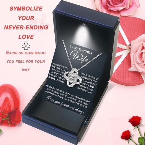 Valentine's gifts Wife Necklace From Husband To My Wife Necklace Soulmate Necklace For Women Future Wife Jewelry Birthday Gifts For Girlfriend Message Card and LED Box in Kuwait