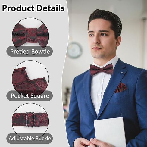 ربطة عنق Luckyvestir للرجال ربطة عنق مربوطة مسبقًا مع مجموعة أزرار أكمام مربعة للجيب ربطة عنق ملونة لحفلات الزفاف الرسمية in Kuwait
