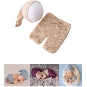 Vemonllas Newborn Photography Props Outfits Girl Boy Baby Photoshoot Props Mohair Sleepy Hat Pant Baby Photo Prop Outfit Sets