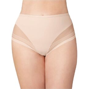 CURVEEZ High Waisted Tummy Control Stripe Lace Underwear, Shapewear Panties for Women, Thong for FUPA Control