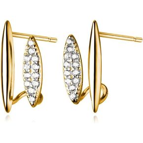 Reffeer Solid 925 Sterling Silver CZ Huggie Earrings Half Hoops for Women Girls Double Hoop Earrings Studs Open Hoops Minimalist