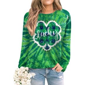 For G and PL St. Patrick's Day Womens Irish Shamrock Print Tie Dye Sweatshirt