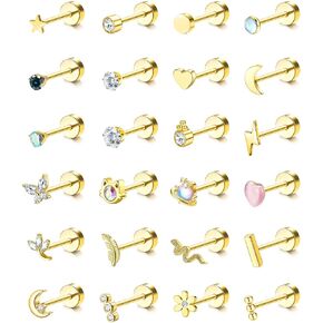 LOLIAS 24Pcs Cartilage Earrings for Women Men 20G Surgical Steel Flat Back Stud Earrings CZ Helix Conch Small Flatback Earrings Hypoallergenic Nap Earrings in Kuwait