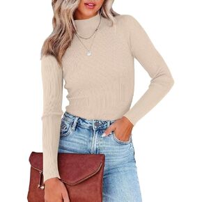 Lacozy Mock Turtle Necks Tops for Women Long Sleeve Ribbed Knit Sweater Slim Fit Basic Layer Shirts 2024 Fashion Spring Top in Kuwait