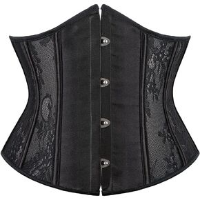 SHYMMUO Women's Black Corset Top Satin Underbust Boned Waist Belt Lace Up Sexy Lingerie Cincher Shapewear in Kuwait