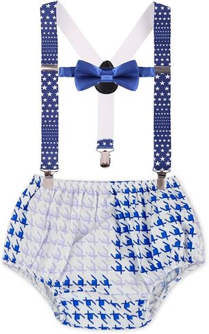 MYRISAM Baby Boys 1st 2nd Birthday Cake Smash Photo Props Party Outfits Printed Bloomers Diaper Cover Suspenders Bow Tie in Saudi Arabia