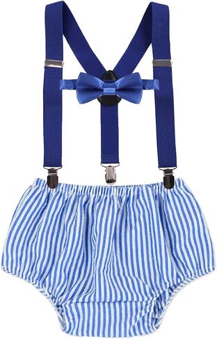 MYRISAM Baby Boys 1st 2nd Birthday Cake Smash Photo Props Party Outfits Printed Bloomers Diaper Cover Suspenders Bow Tie in Saudi Arabia