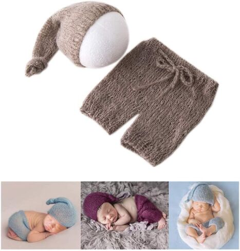 Vemonllas Newborn Photography Props Outfits Girl Boy Baby Photoshoot Props Mohair Sleepy Hat Pant Baby Photo Prop Outfit Sets in Saudi Arabia