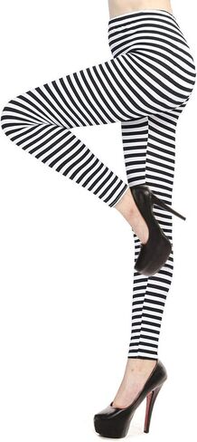 Verabella Women's Black White Striped Ankle Length Stretchy Legging Pants in Kuwait