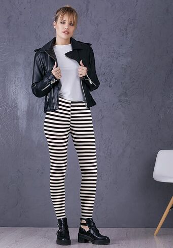 Verabella Women's Black White Striped Ankle Length Stretchy Legging Pants in Kuwait