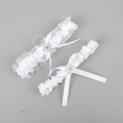 NBCMVMV Women's Stretch Wedding Garter Set for Bride with Beads Prom Garter Satin Garters Set in Saudi Arabia