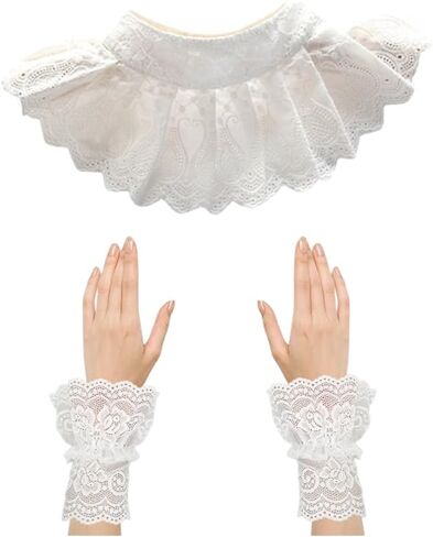 الأبيض الدانتيل طوق والأصفاد مجموعة مهرج كشكش طوق الاكسسوارات راهبة زي أساسيات Draculaura تأثيري RBG زي in Kuwait