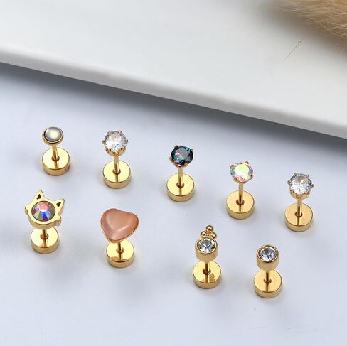 LOLIAS 24Pcs Cartilage Earrings for Women Men 20G Surgical Steel Flat Back Stud Earrings CZ Helix Conch Small Flatback Earrings Hypoallergenic Nap Earrings in Kuwait