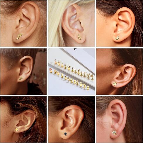 LOLIAS 24Pcs Cartilage Earrings for Women Men 20G Surgical Steel Flat Back Stud Earrings CZ Helix Conch Small Flatback Earrings Hypoallergenic Nap Earrings in Kuwait