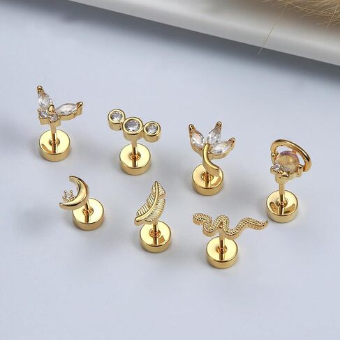 LOLIAS 24Pcs Cartilage Earrings for Women Men 20G Surgical Steel Flat Back Stud Earrings CZ Helix Conch Small Flatback Earrings Hypoallergenic Nap Earrings in Kuwait