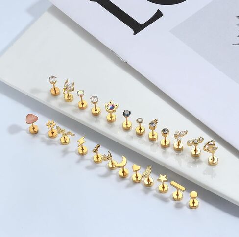 LOLIAS 24Pcs Cartilage Earrings for Women Men 20G Surgical Steel Flat Back Stud Earrings CZ Helix Conch Small Flatback Earrings Hypoallergenic Nap Earrings in Kuwait