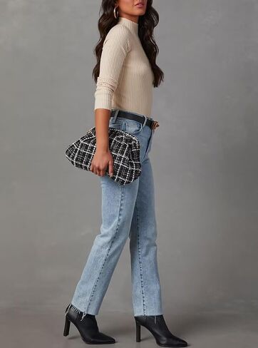 Lacozy Mock Turtle Necks Tops for Women Long Sleeve Ribbed Knit Sweater Slim Fit Basic Layer Shirts 2024 Fashion Spring Top in Kuwait
