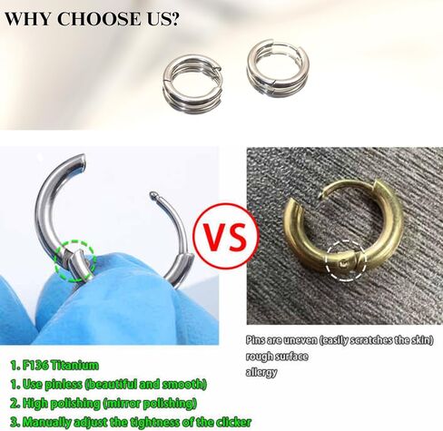 BLISI G23 Titanium Hoop Earrings, Hinged Huggie Hoop Earrings for Lobe Cartilage 8mm/10mm/12mm Hypoallergenic Lightweight Huggie Hoops Earring with 14K Gold Plated Earrings for Women Men Girls in Saudi Arabia