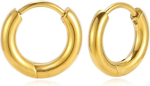 BLISI G23 Titanium Hoop Earrings, Hinged Huggie Hoop Earrings for Lobe Cartilage 8mm/10mm/12mm Hypoallergenic Lightweight Huggie Hoops Earring with 14K Gold Plated Earrings for Women Men Girls in Saudi Arabia
