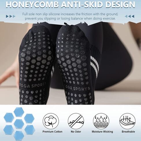 3 أزواج من جوارب اليوجا مع مقابض من باوبلايكيدز للنساء البيلاتيس، جوارب دائرية غير قابلة للانزلاق لتمارين رقص الباليه in Kuwait