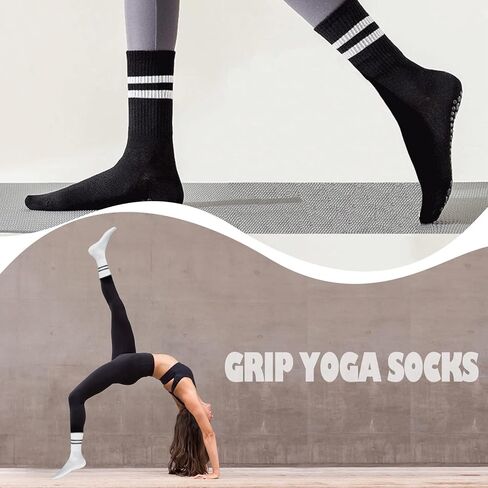 3 أزواج من جوارب اليوجا مع مقابض من باوبلايكيدز للنساء البيلاتيس، جوارب دائرية غير قابلة للانزلاق لتمارين رقص الباليه in Kuwait