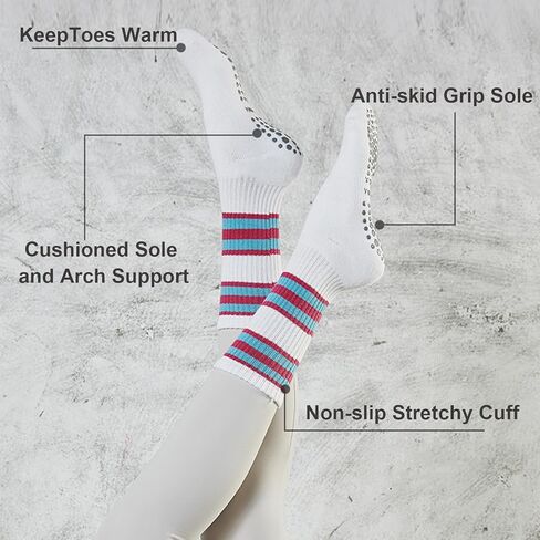 جوارب يوجا للسيدات من JUCHYDii مع مقابض، جوارب قابضة غير قابلة للانزلاق للبيلاتيس والباري والباليه والتدريبات والمستشفيات in Kuwait