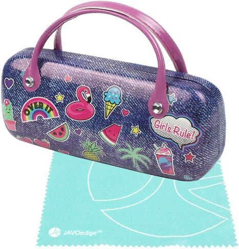 JAVOedge Children's Various Pattern Hard Eyeglass Case Glasses for Kids, Girls, Boys Hard Shell with Handle and Cloths in Saudi Arabia