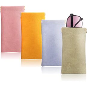 QSCFKL 4Pcs Squeeze Top Glasses Case, Glasses Cases Soft, Portable Sunglass Case Soft Leather Eyeglass Case for Women Men Kid in Kuwait