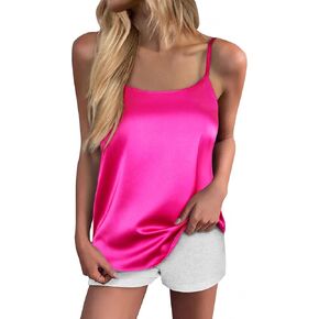 Ekouaer Womens Silk Tank Top Camisole Spaghetti Strap Satin Cami Tops Basic Crew Neck Y Back Silky Camis S-XXL in Kuwait
