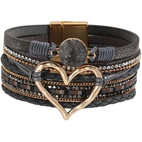 Fuqimanman2020 Boho Leather Wrap Bracelets Handmade Cuff Bracelets Multi-layer Love Heart Leather Bangles Bracelets Christmas Gifts Jewelry Gift for Women Girls