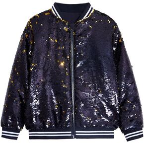 CHENBAO Girls Flip Sequin Jackets Striped Kids Unique Stylish Jacket Zip Up Coat Sparkle Outwear Birthday Shiny Clothes