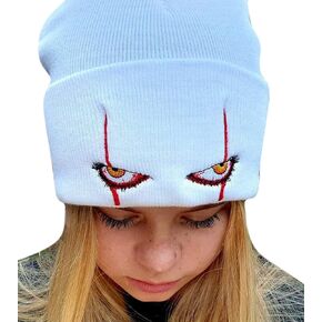 ANKOMINA Adult Kids Knit Cuff Beanie Skull Hat Clown Scary Eyes Embroidery Warm Winter Caps Halloween Party Hats