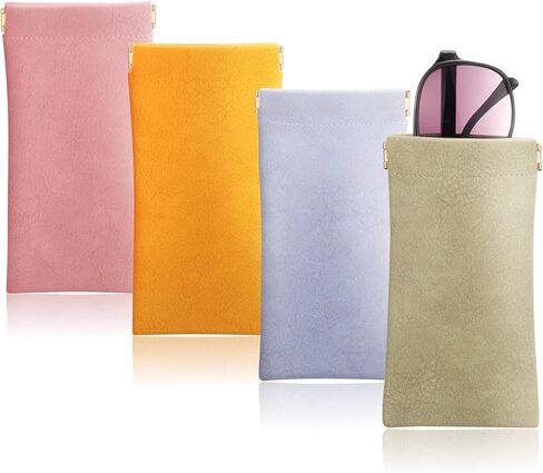 QSCFKL 4Pcs Squeeze Top Glasses Case, Glasses Cases Soft, Portable Sunglass Case Soft Leather Eyeglass Case for Women Men Kid in Kuwait