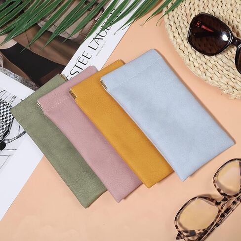 QSCFKL 4Pcs Squeeze Top Glasses Case, Glasses Cases Soft, Portable Sunglass Case Soft Leather Eyeglass Case for Women Men Kid in Kuwait