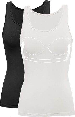 Tank Top with Built in Bra Cup for Women Casual Wide Strap Sleevless Layer Camisole Yoga Top Pack S-3XL in Saudi Arabia