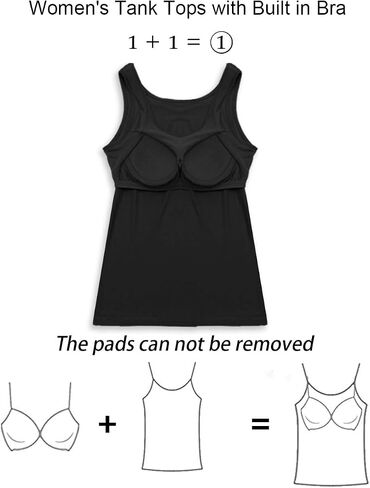 Tank Top with Built in Bra Cup for Women Casual Wide Strap Sleevless Layer Camisole Yoga Top Pack S-3XL in Saudi Arabia
