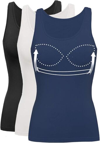 Tank Top with Built in Bra Cup for Women Casual Wide Strap Sleevless Layer Camisole Yoga Top Pack S-3XL in Saudi Arabia