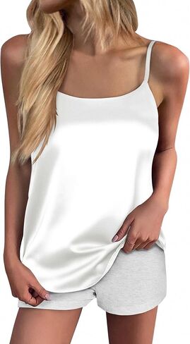 Ekouaer Womens Silk Tank Top Camisole Spaghetti Strap Satin Cami Tops Basic Crew Neck Y Back Silky Camis S-XXL in Kuwait