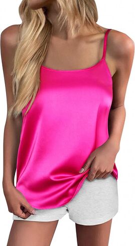 Ekouaer Womens Silk Tank Top Camisole Spaghetti Strap Satin Cami Tops Basic Crew Neck Y Back Silky Camis S-XXL in Kuwait